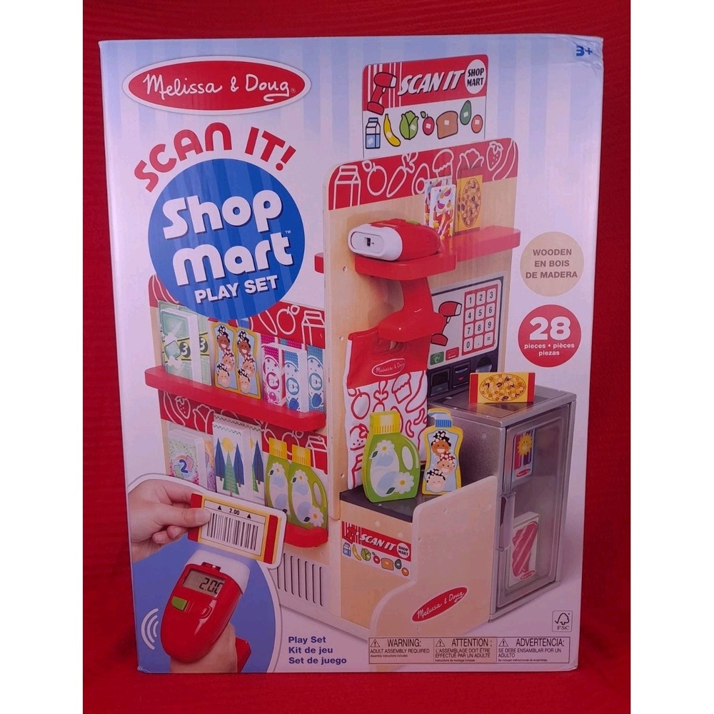 Melissa & Doug Wooden Scan It Shop Mart Play Set Playset Toy 28 Pieces